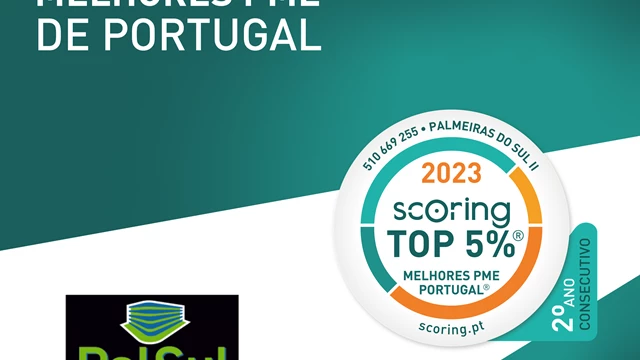TOPP 5% POÄNG BÄSTA SMÅ OCH MEDELSTORA FÖRETAG PORTUGAL för 2:a året i rad fick företaget Palmeiras do Sul II Construções Lda sigillet!