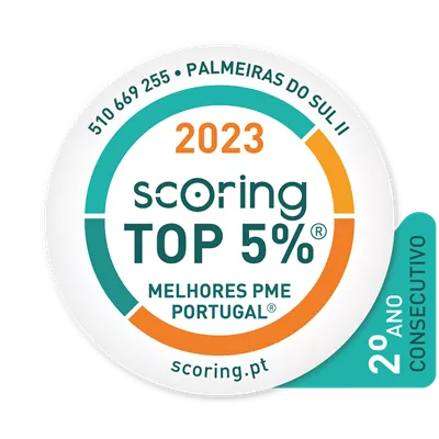 TOP 5% MIGLIOR PMI PORTOGALLO Per il 2° anno consecutivo la società Palmeiras do Sul II Construções Lda ha ricevuto il sigillo!