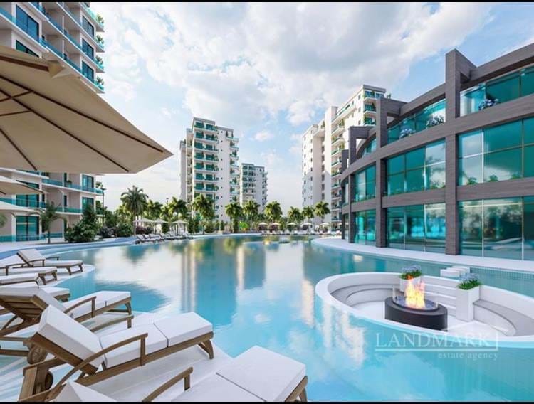 Off plan studio apartments + communal swimming pools + aqua park  + restaurant + walking distance to the sea + 4 years interest free payment plan