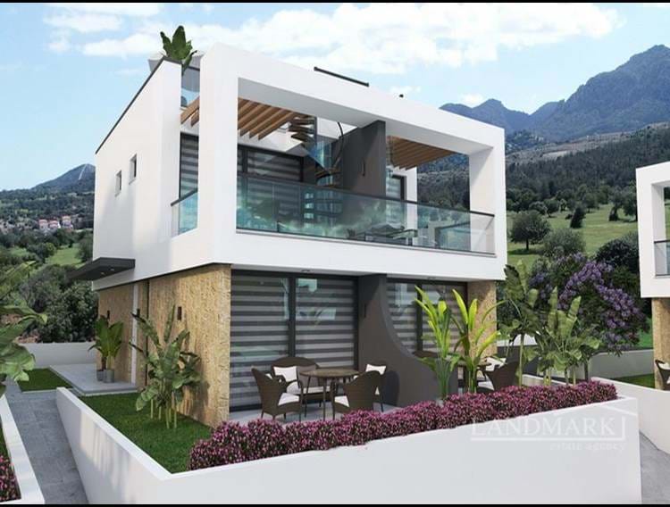 2+1 yatak odalı lüks ikiz villa + çatı terası + site içinde + ortak havuz + deniz ve dağ manzarası 