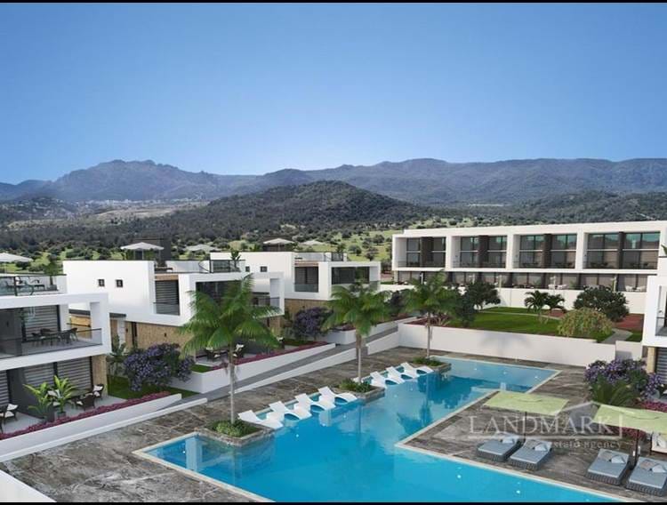 1+1-bedroom luxury apartment + garden terrace + within a complex + communal pool + sea and mountain views 