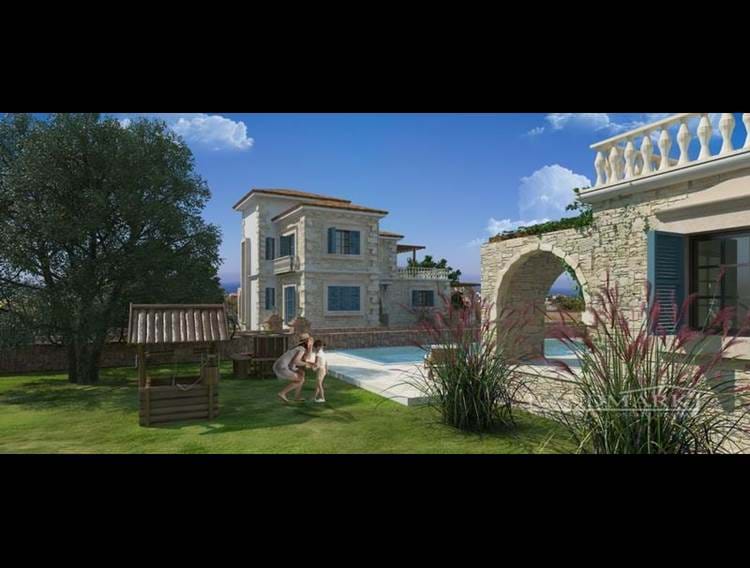 4 bedroom off plan stone villas + swimming pool + central heating + panoramic sea and mountain views + payment plan + Turkish title deeds  