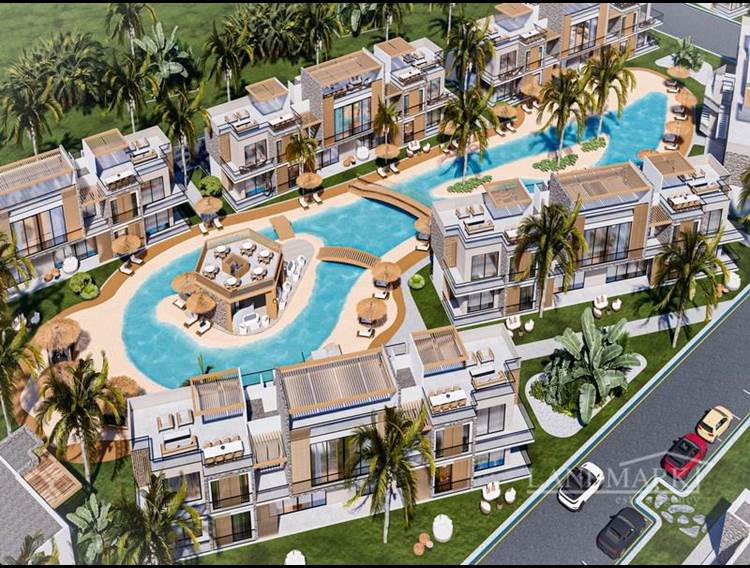 Luxury and brand new studio-bungalows + communal sandy and classic swimming pools + SPA + gym + restaurant + open air cinema + tennis court + children’s playground + payment plan
