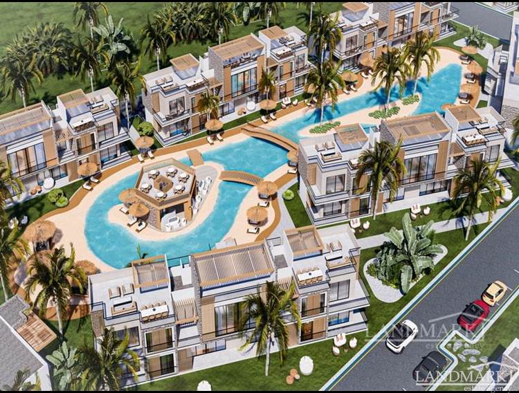 Luxury and brand new studio-bungalows + communal sandy and classic swimming pools + SPA + gym + restaurant + open air cinema + tennis court + children’s playground + payment plan