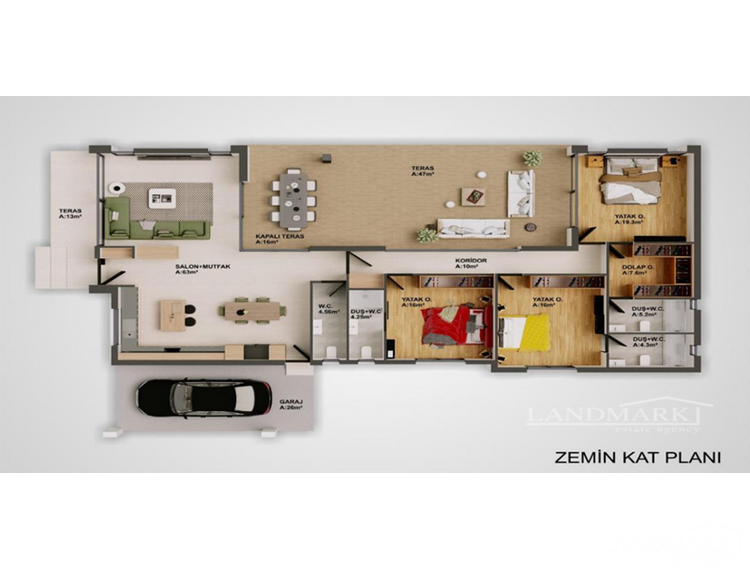 Новое бунгало с 3 спальнями + просторная терраса + дополнительный бассейн + спальни с ванными комнатами + гардеробная + турецкий документ о праве собственности