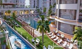 Luxury and modern studio apartments + communal swimming pools + indoor swimming pool + gondola canal + SPA + massage rooms + gym + basketball court + aquapark + 5 restaurants + roof bar + shopping mall + amphitheater +  payment plan