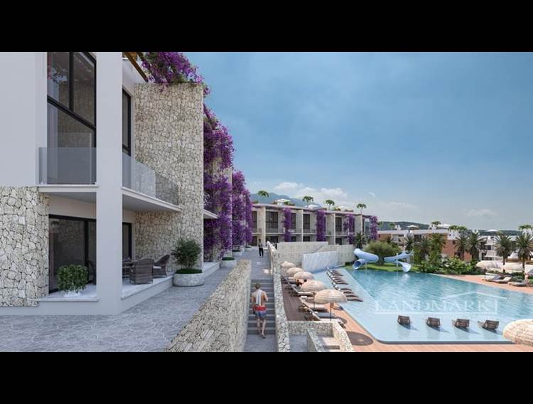 Ground floor and 1st floor studio apartments in a luxury resort complex + communal swimming pools + restaurant +  payment plans 